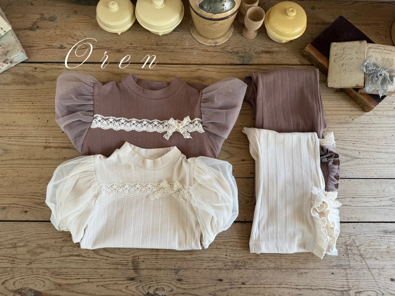 韓國童裝 25秋 | OR25330 puffer lace top/pants/set