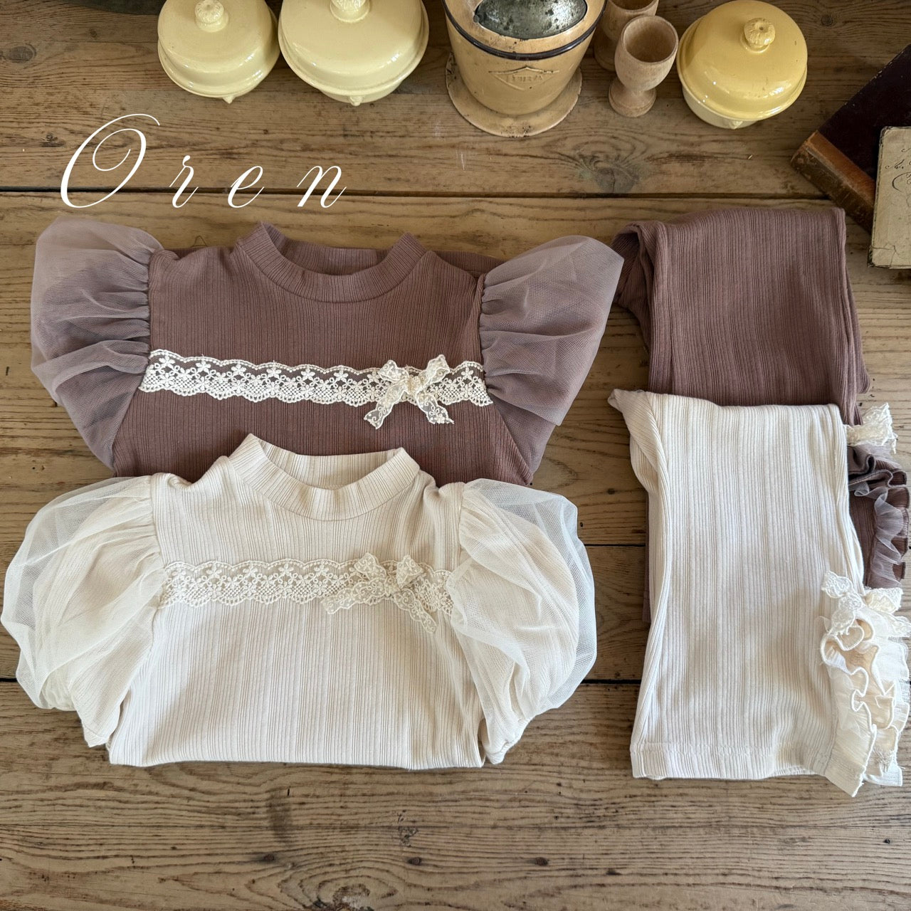 韓國童裝 25秋 | OR25330 puffer lace top/pants/set