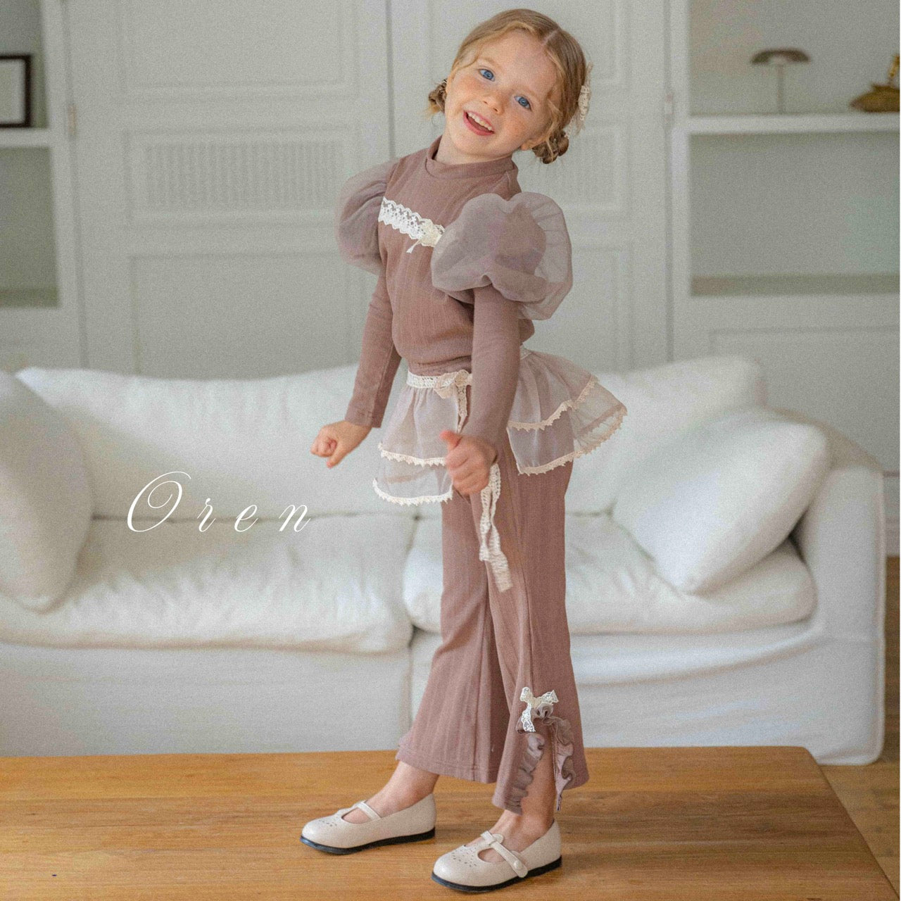 韓國童裝 25秋 | OR25330 puffer lace top/pants/set