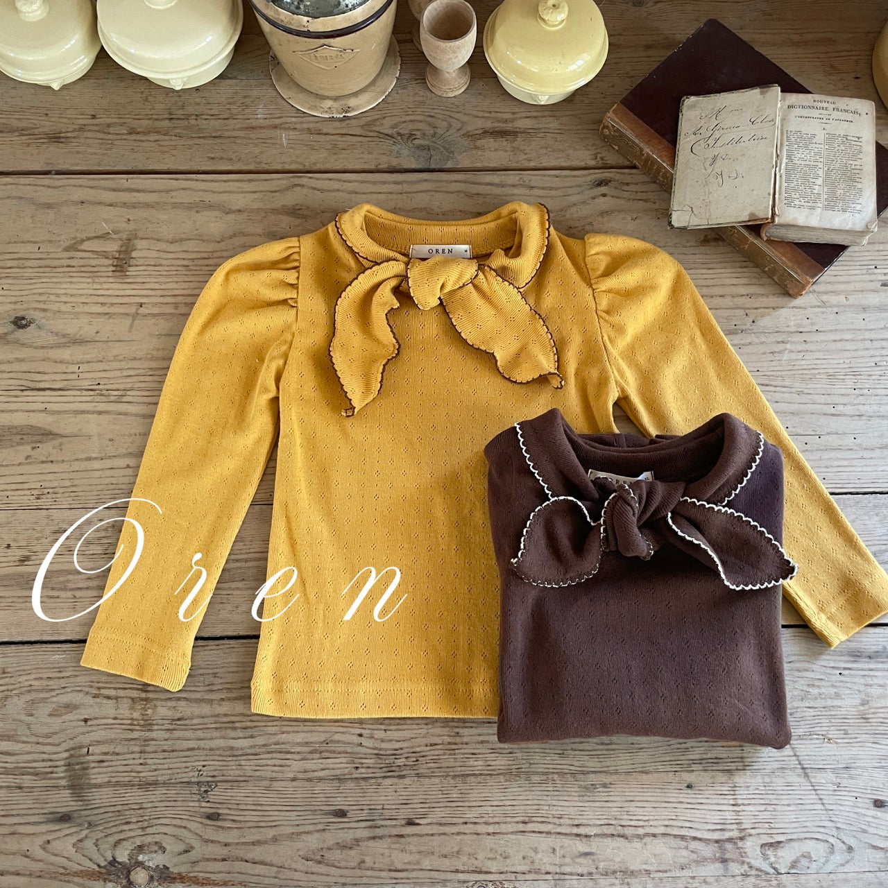 韓國童裝 25秋 | OR25325 Mocha Ribbon Tie T-shirt