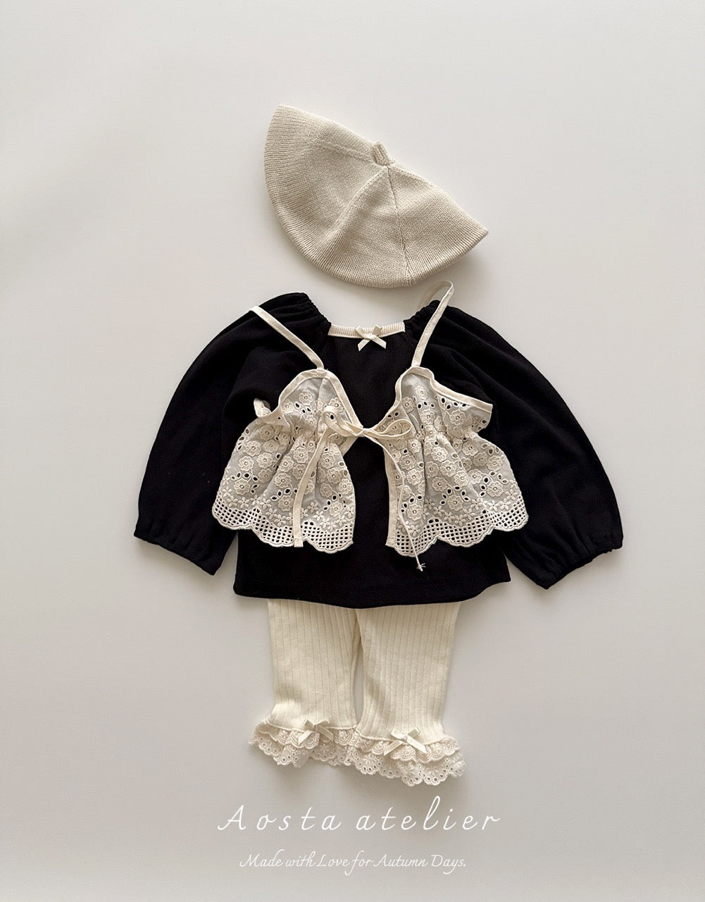 韓國童裝 25秋 | AO25315 Lace Ribbon Vest