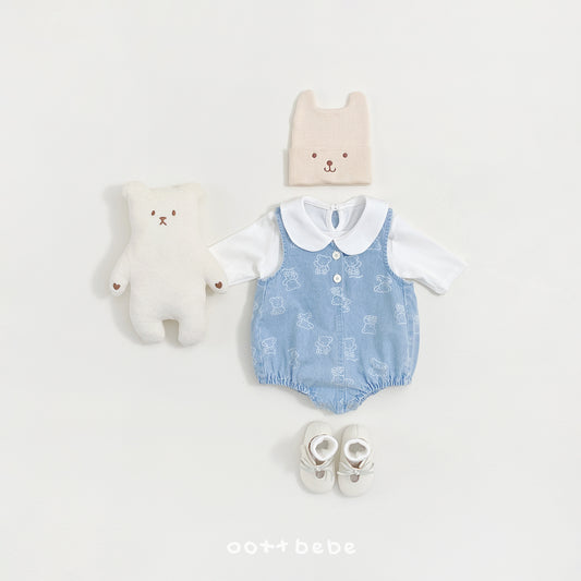 韓國童裝 26SS | OT48 Bear Print Soft Denim Baby Suit (55-75cm)