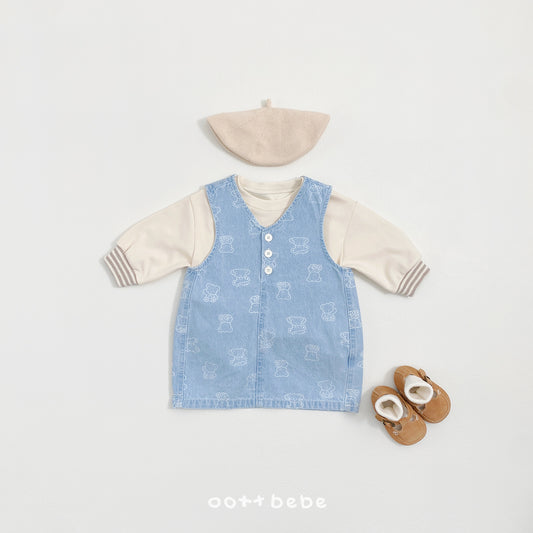 韓國童裝 26SS | OT43 Bear Print Soft Denim Dress (75-120cm)