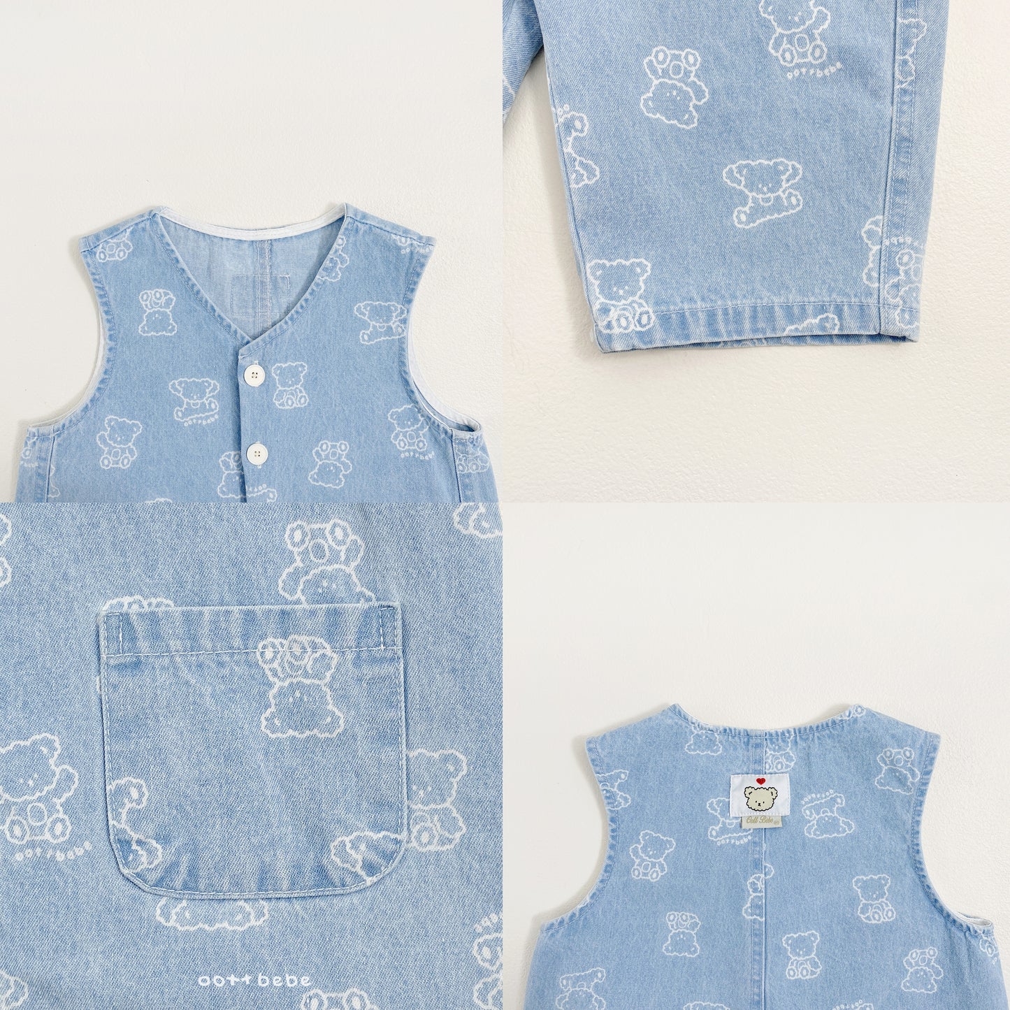 韓國童裝 26SS | OT47 Bear Print Soft Denim Overall (75-120cm)