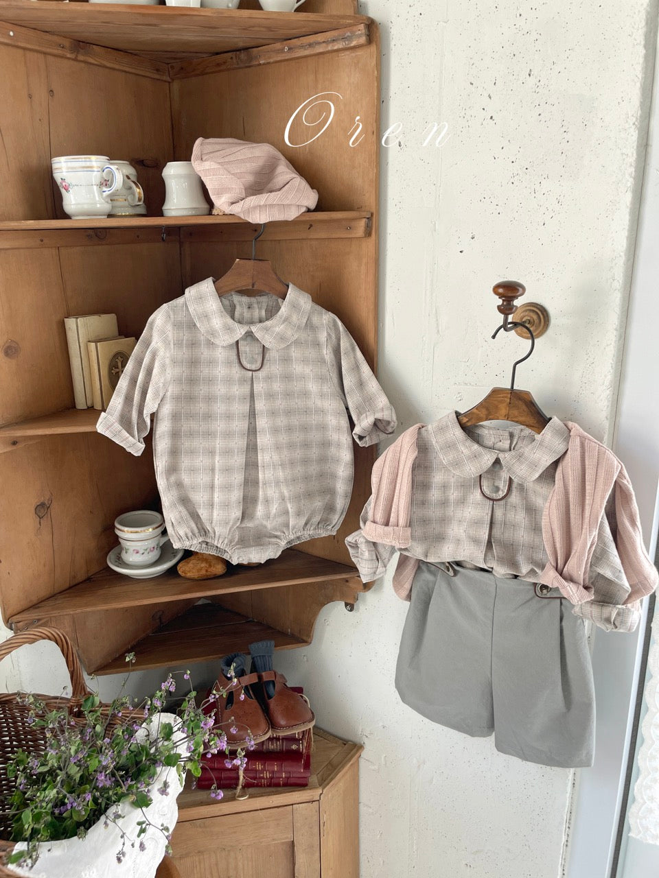 韓國童裝 25秋 | OR25323 Check Top and Bottom Set