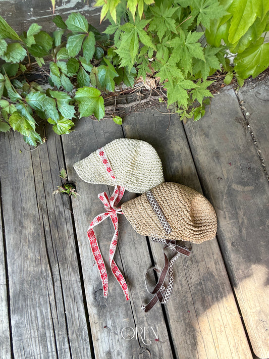韓國童裝 26夏| OR95 Rosie Paper Strap Ball Cap 羅西紙編綁帶棒球帽 (One Size)