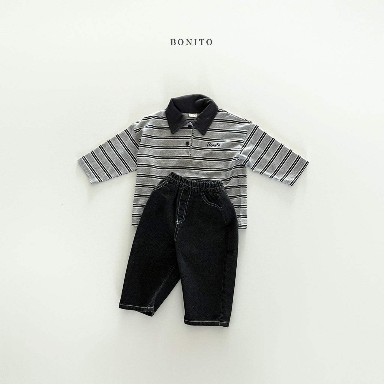 韓國童裝 25秋| BT25312 STRIPE COLLAR TEE (70-140CM)