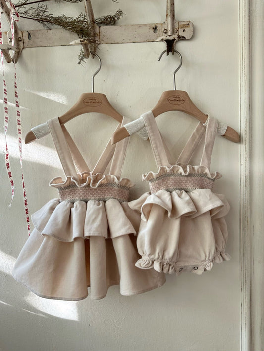 韓國童裝 25春| MB25110 Smoked Frill Melange Baby Suit