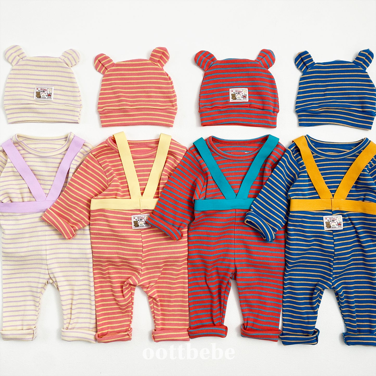 韓國童裝 | OT25318 OT Stripe Baby Bonnet