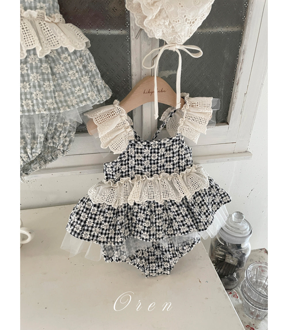 現貨▷ 韓國童裝 25夏 | 格紋花花Baby Suit (80)
