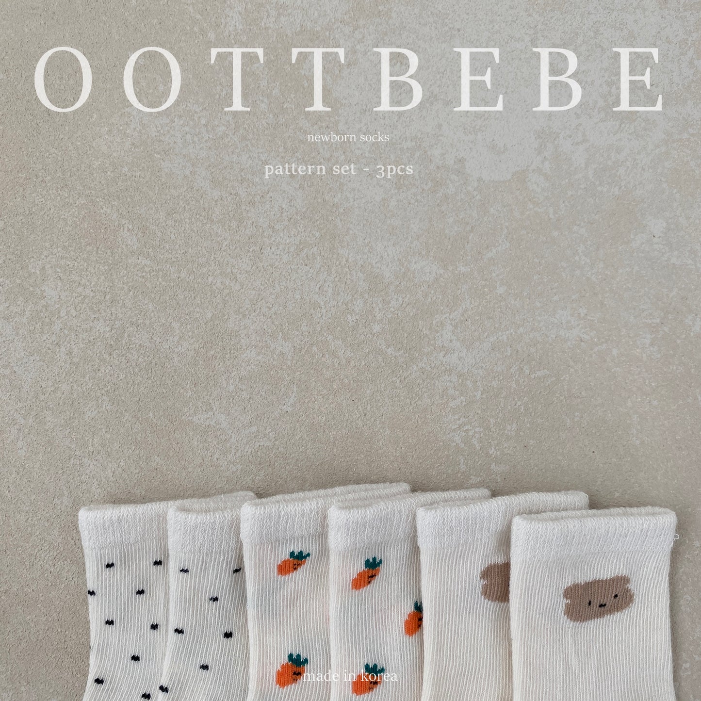 韓國童裝 | OT25109 OT Newborn Socks Set (Pattern Set of 3)