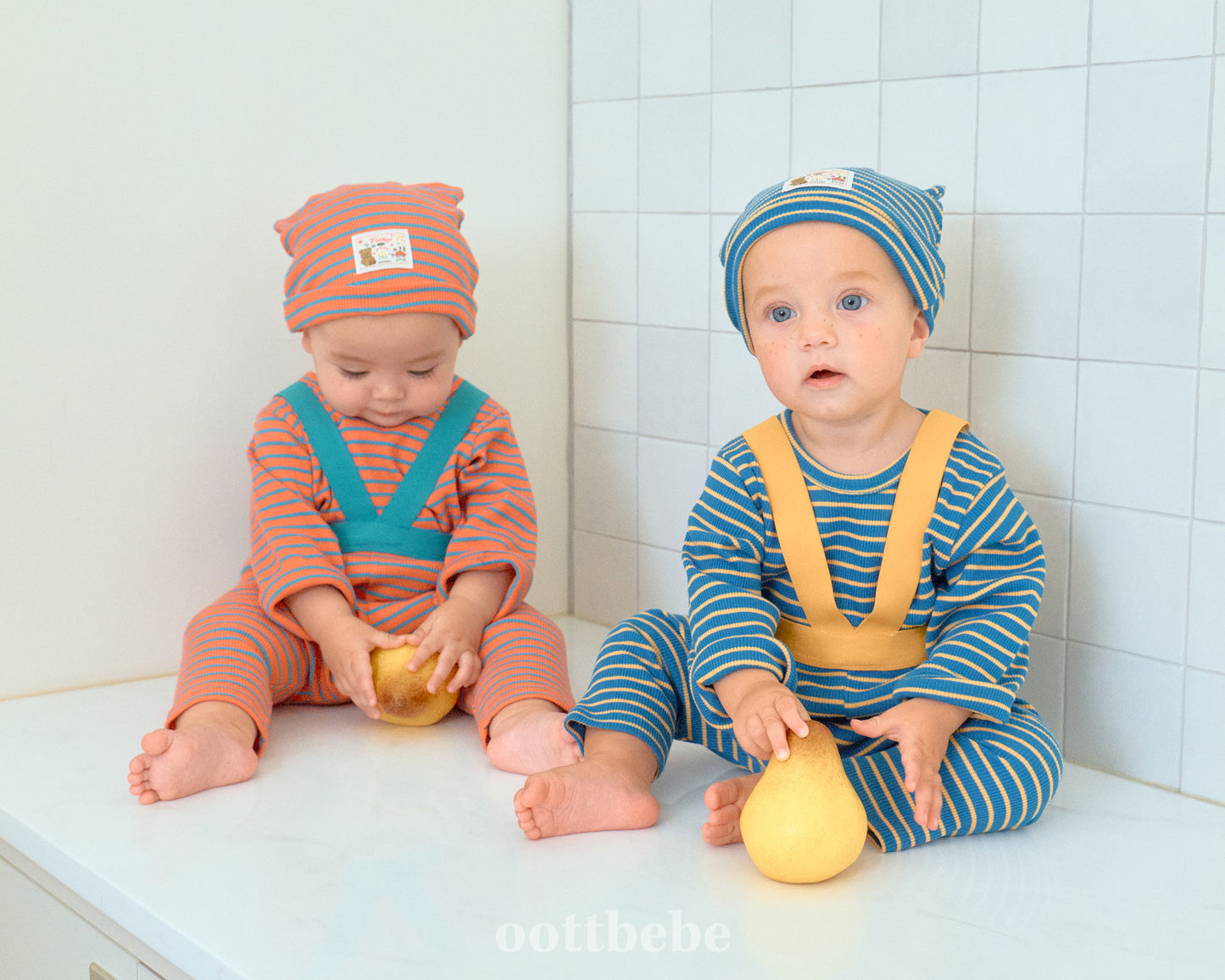 韓國童裝 | OT25318 OT Stripe Baby Bonnet