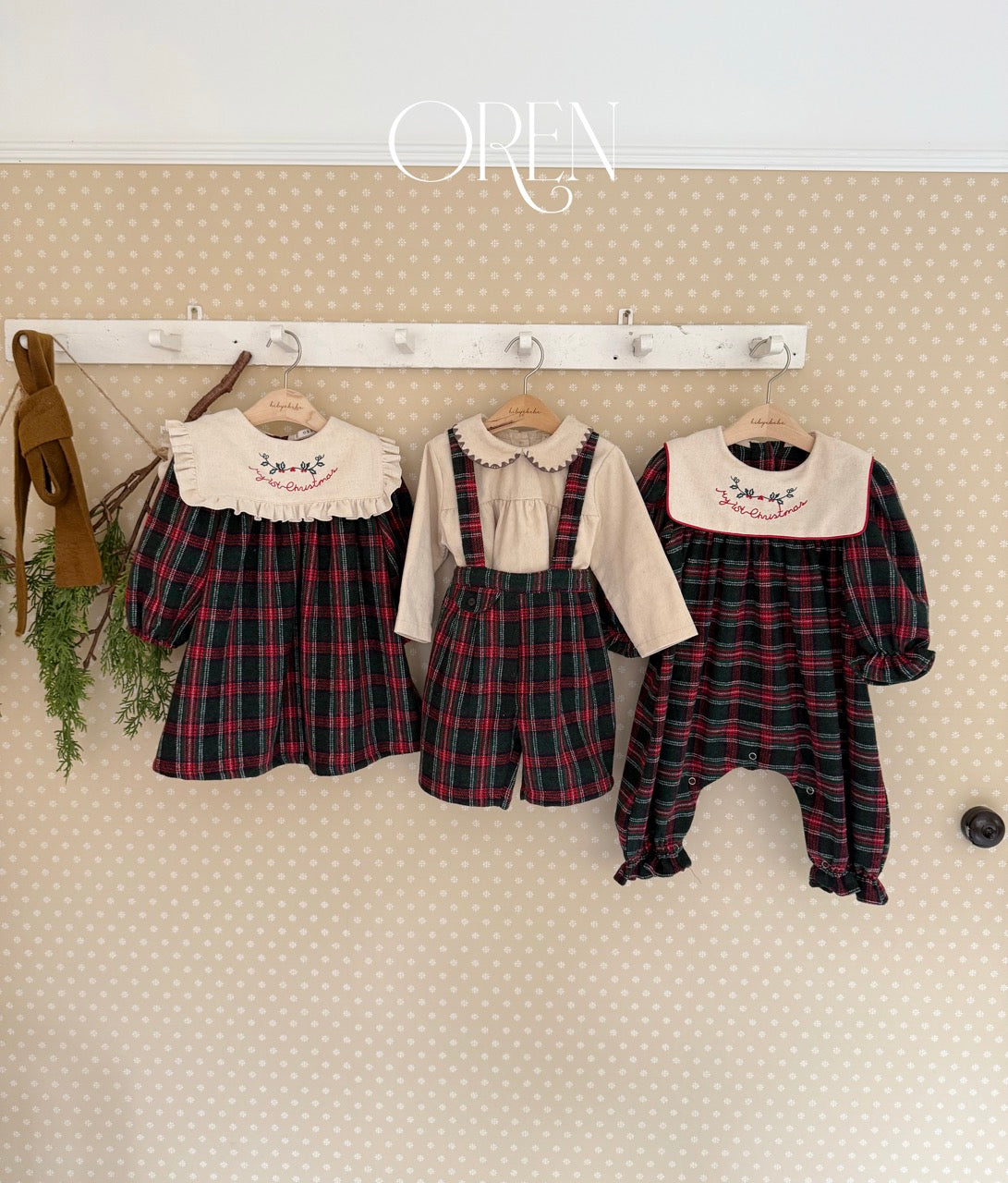 韓國童裝 25秋冬 | OR25505 聖誕款 Eve Check Baby Suit