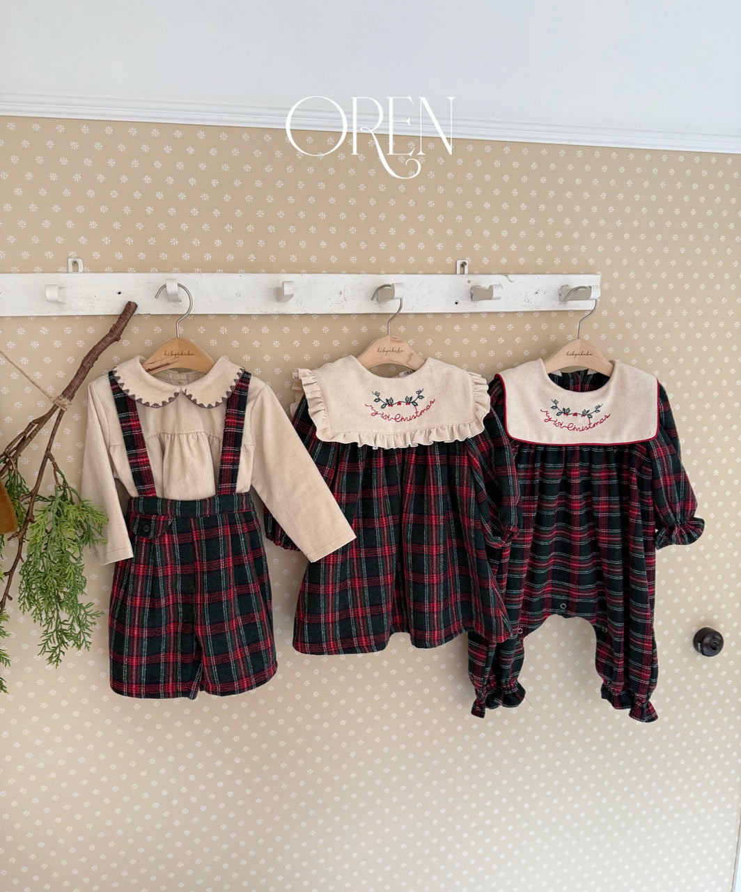 韓國童裝 25秋冬 | OR25505 聖誕款 Eve Check Melange Pants