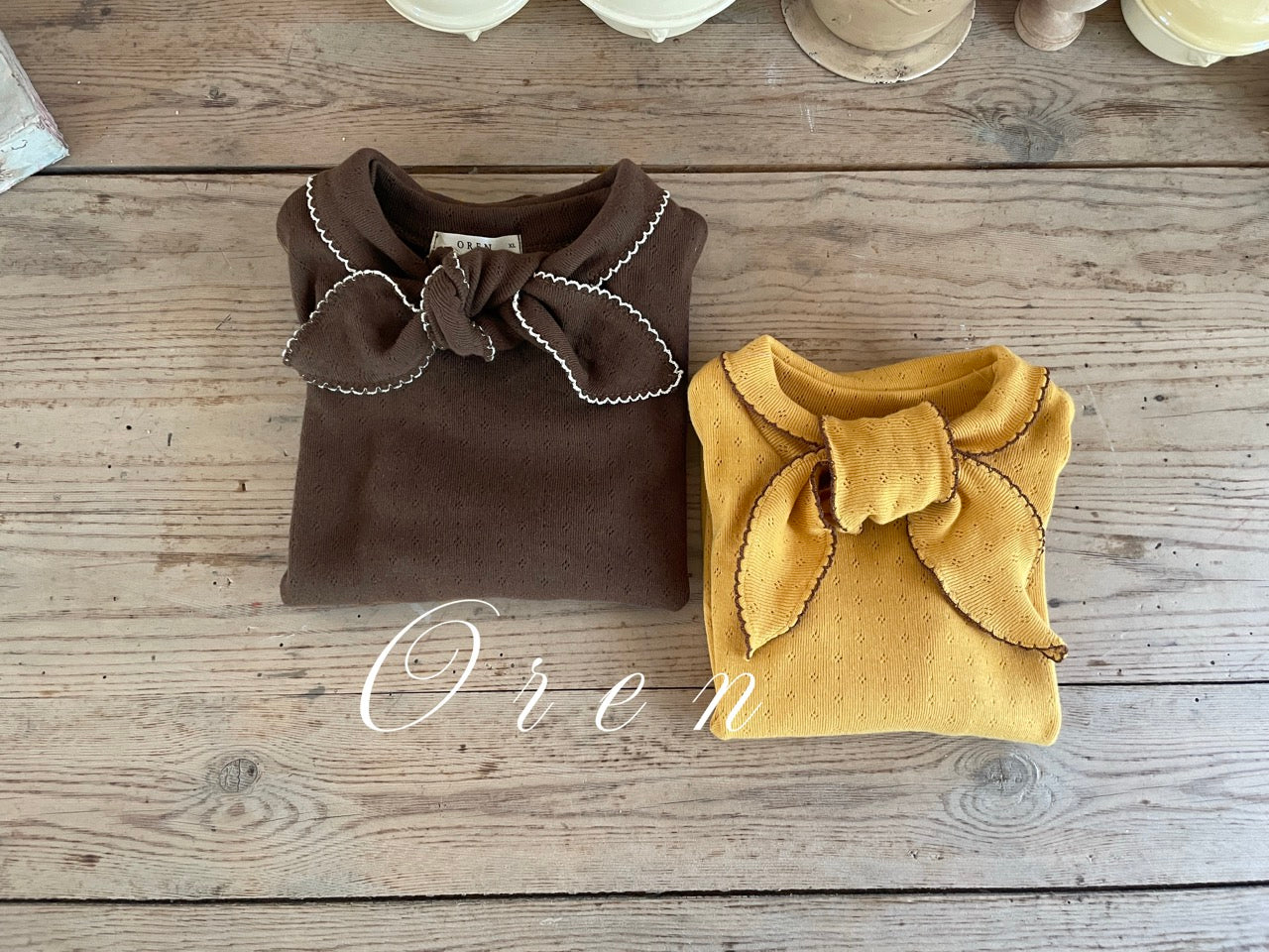 韓國童裝 25秋 | OR25325 Mocha Ribbon Tie T-shirt