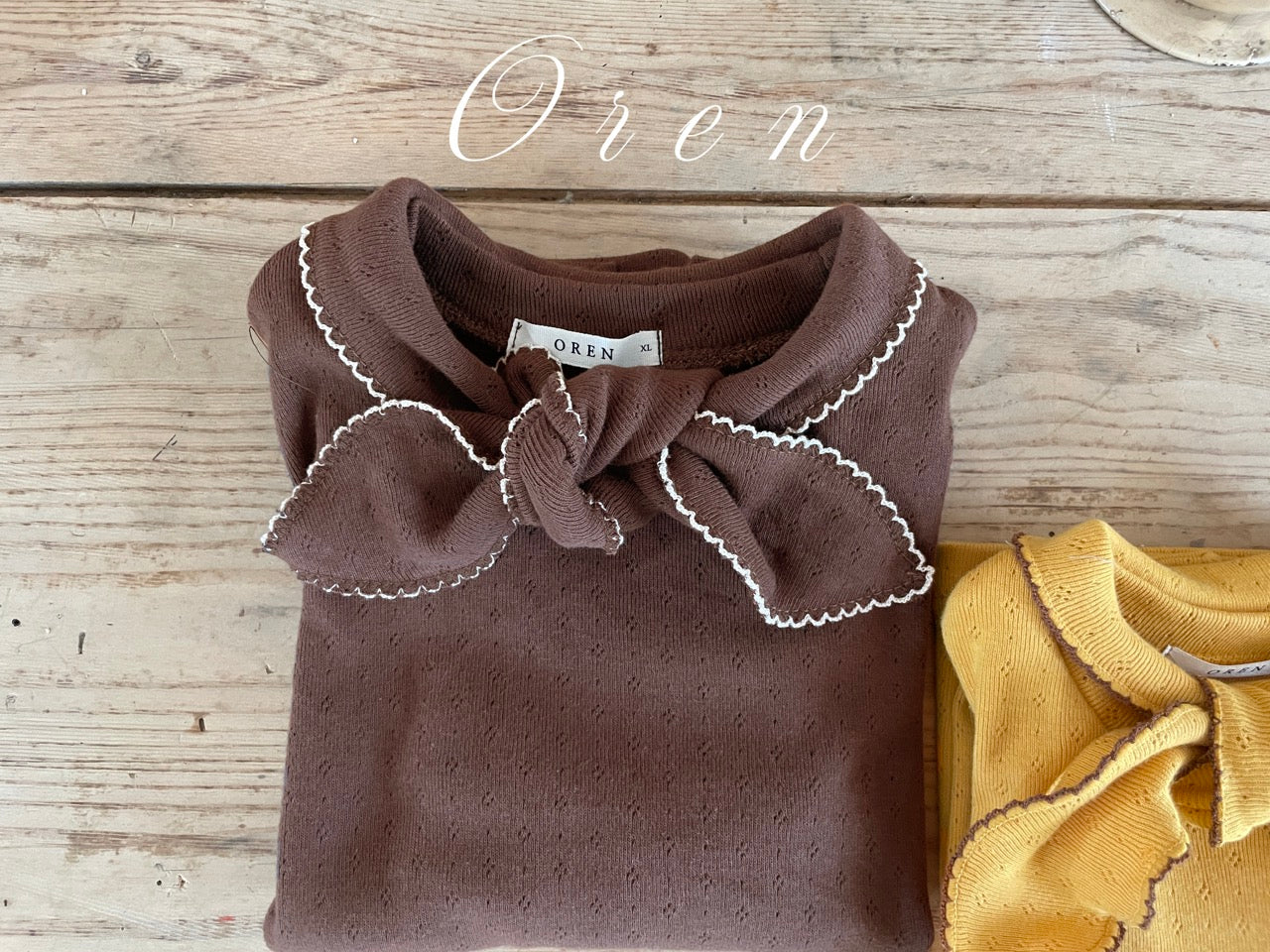 韓國童裝 25秋 | OR25325 Mocha Ribbon Tie T-shirt