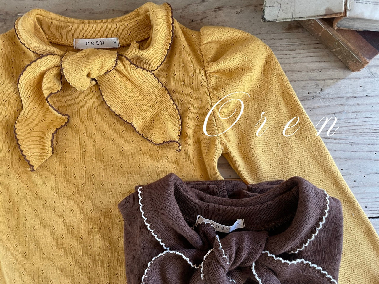 韓國童裝 25秋 | OR25325 Mocha Ribbon Tie T-shirt
