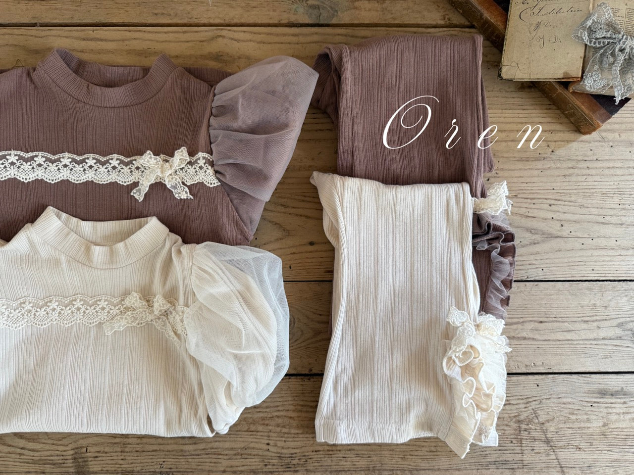 韓國童裝 25秋 | OR25330 puffer lace top/pants/set