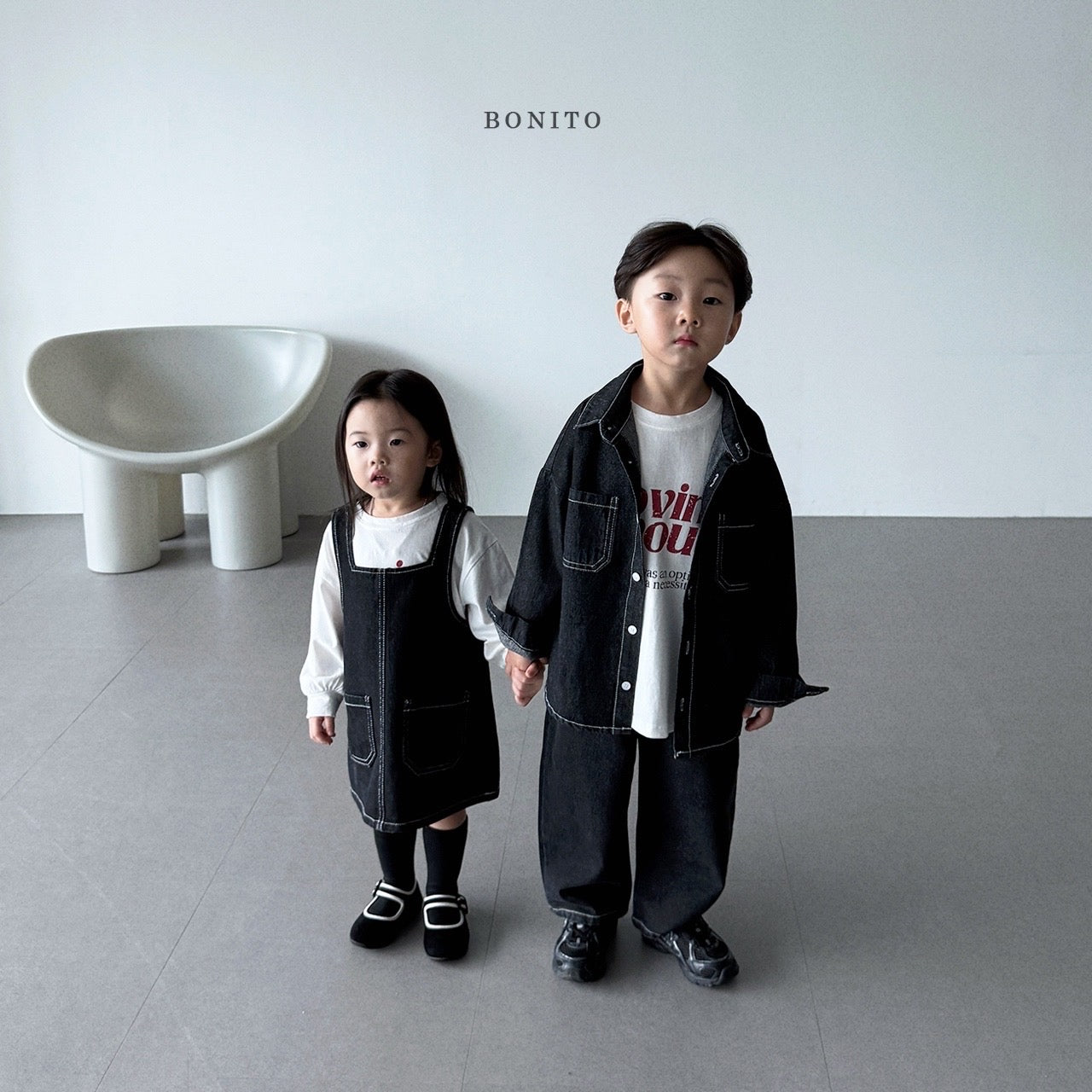 韓國童裝 25秋| BT25317 BLACK DENIM SHIRT (70-140CM)