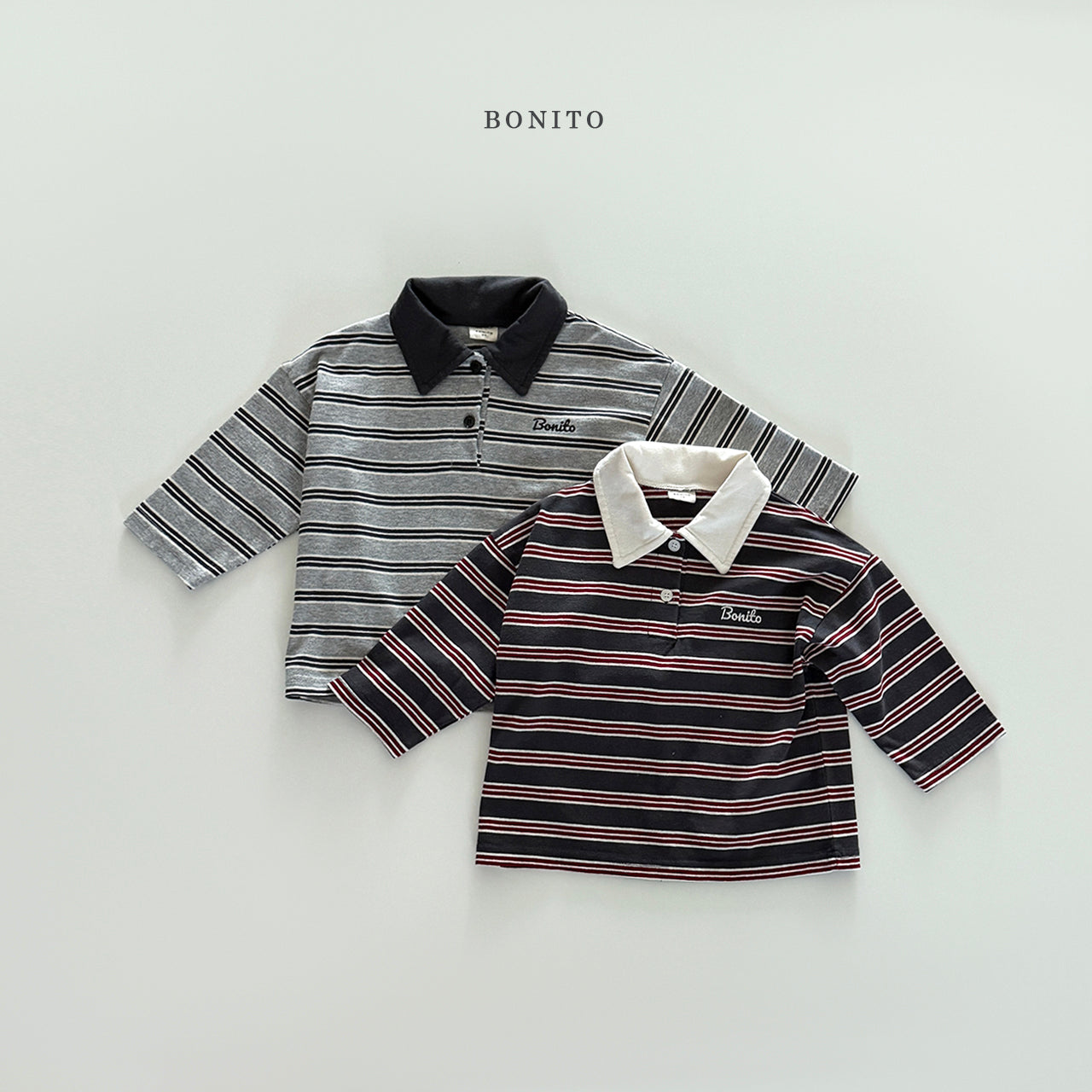 韓國童裝 25秋| BT25312 STRIPE COLLAR TEE (70-140CM)