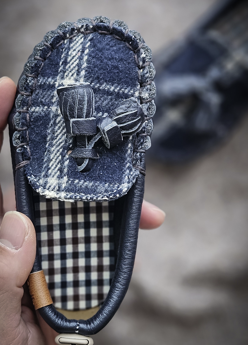 9月團) 韓國手工真皮鞋團 Loafer navy check