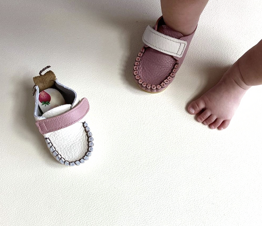 韓國手工真皮鞋團 Velcro mismatchCreamPink