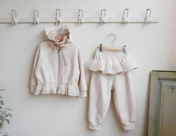 韓國童裝 25秋 | FU25301 Vanilla hooded jumper & pants set