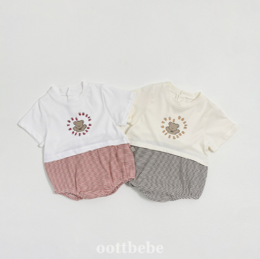 現貨▷ 韓國童裝 Oottbebe Bear Bear Stripe Baby Suit
