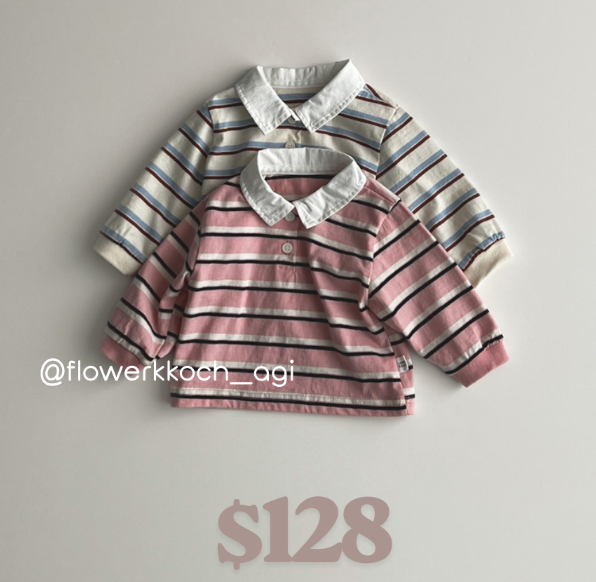 韓國童裝 25秋 | LD253 Stripe Collar Tee