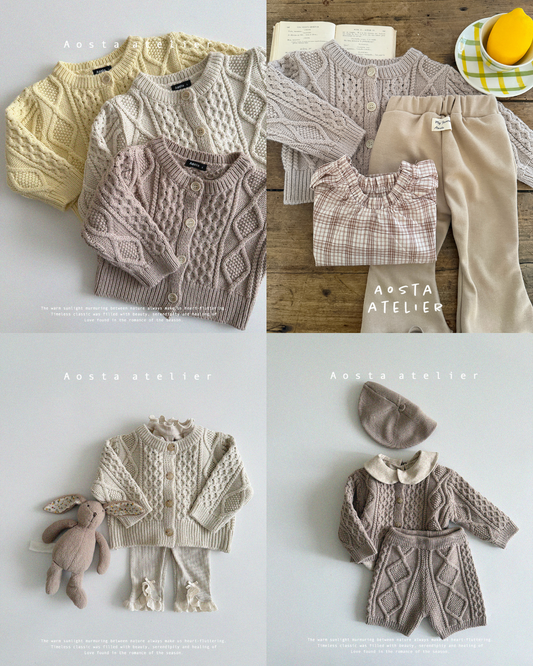 現貨▷ 韓國童裝 AOSTA Knit Cardigan 粗麻花針織外套 (2-3y)