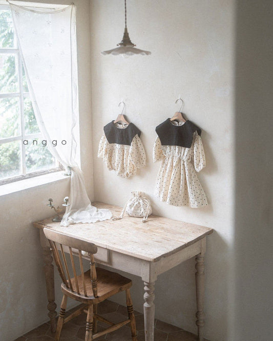 韓國童裝 24秋 | Anggo Dot Dot Baby Suit 水手領波點格仔包屁衣 - FLO | FLOWERKKOCH