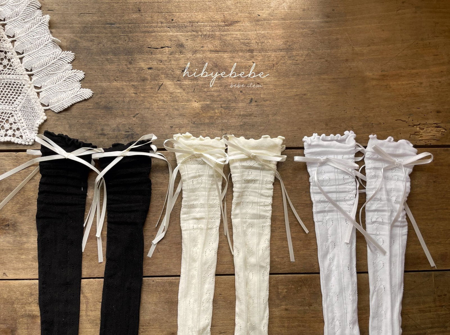韓國童裝 24秋 | Hibyebebe Ballerina Ribbon Knee Socks Set 3對裝 - FLO | FLOWERKKOCH