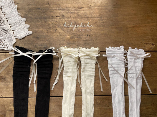 韓國童裝 24秋 | Hibyebebe Ballerina Ribbon Knee Socks Set 3對裝 - FLO | FLOWERKKOCH