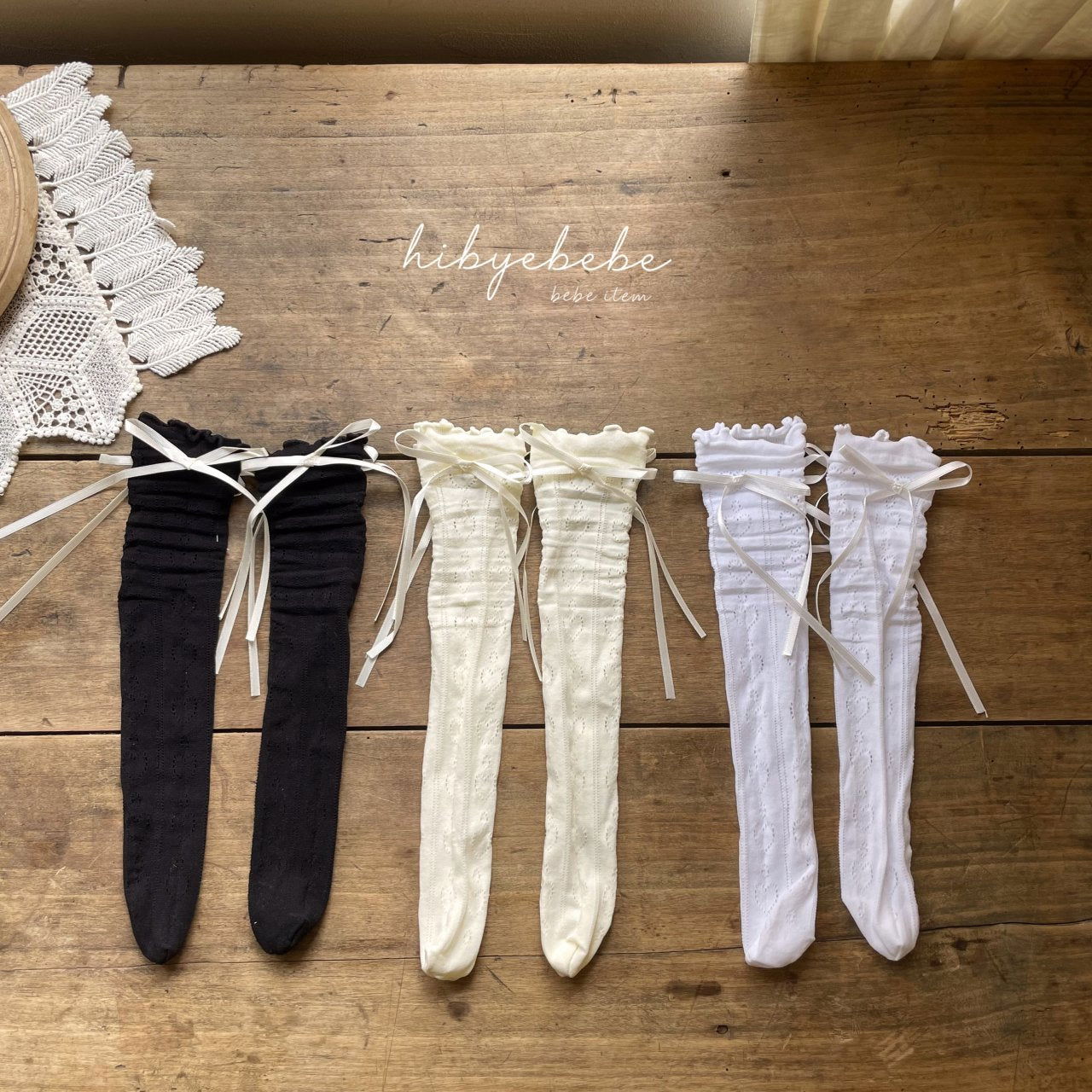韓國童裝 24秋 | Hibyebebe Ballerina Ribbon Knee Socks Set 3對裝 - FLO | FLOWERKKOCH