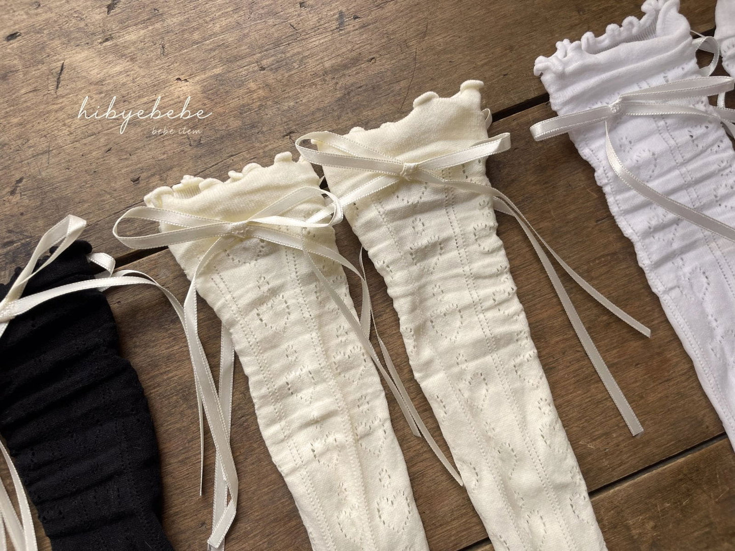 韓國童裝 24秋 | Hibyebebe Ballerina Ribbon Knee Socks Set 3對裝 - FLO | FLOWERKKOCH