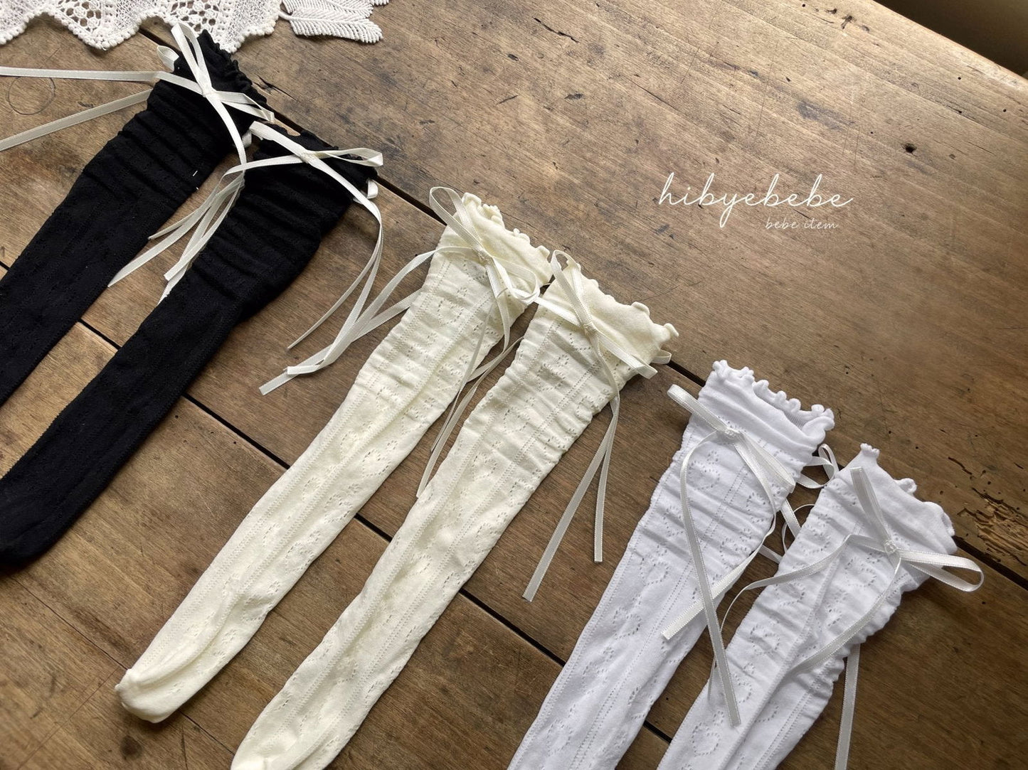 韓國童裝 24秋 | Hibyebebe Ballerina Ribbon Knee Socks Set 3對裝 - FLO | FLOWERKKOCH