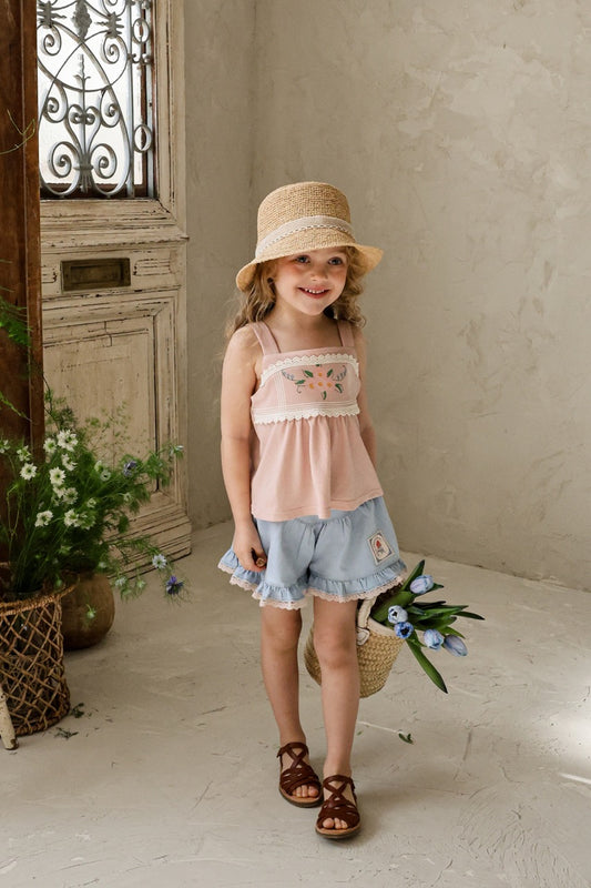 韓國童裝 26夏| FU13 Rose Denim Pants 玫瑰牛仔短褲 (90-140cm)