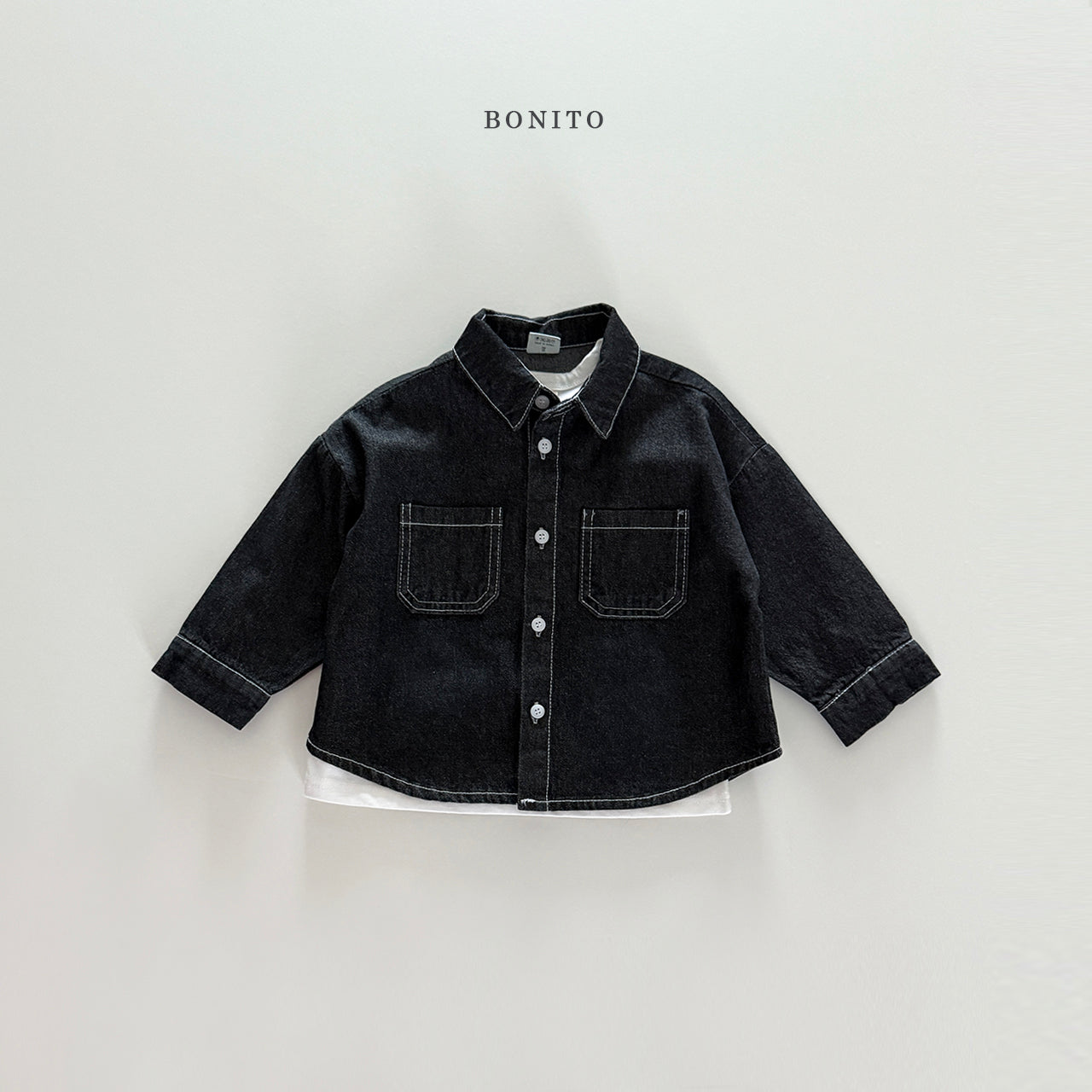 韓國童裝 25秋| BT25317 BLACK DENIM SHIRT (70-140CM)