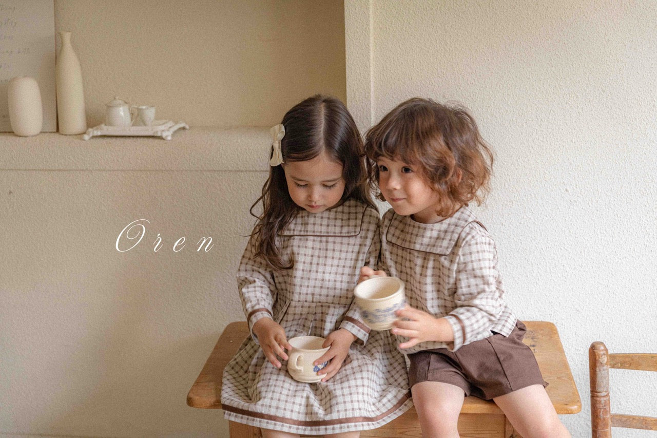 韓國童裝 25秋 | OR25313 Brunette mini check Collection - Top and Bottom Set