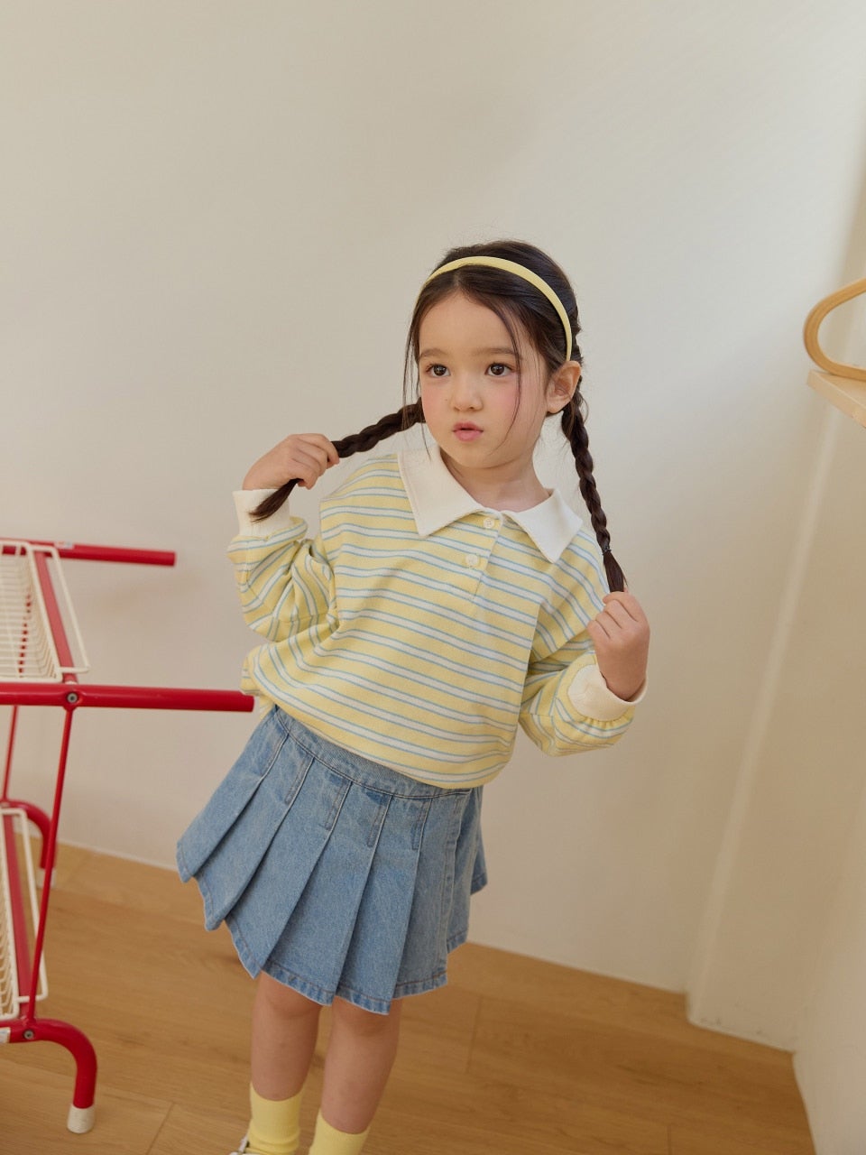 韓國童裝 26春 | DD14 條紋翻領T (75~140cm)