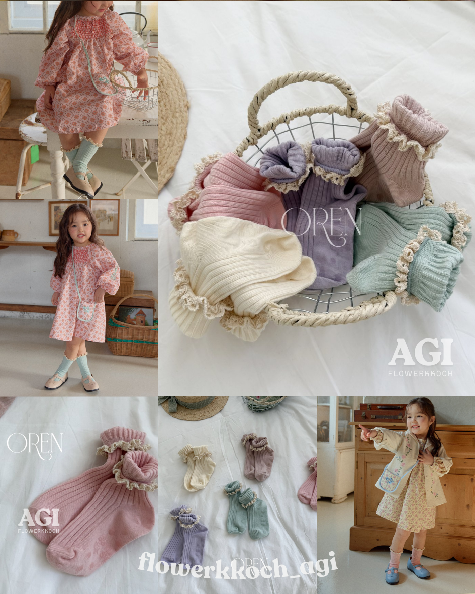韓國童裝 26春 | OR59 Lace Short Socks Set 馬卡龍襪仔