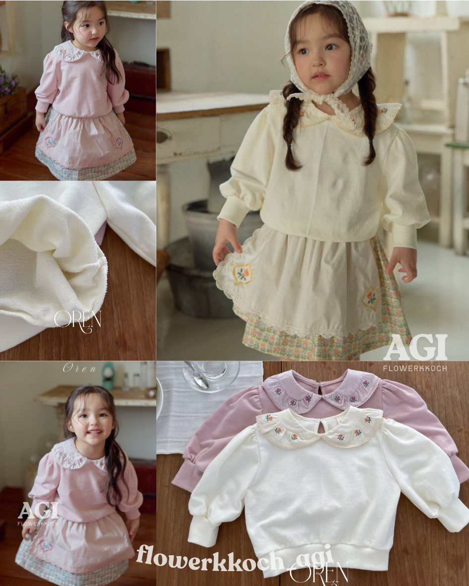 韓國童裝 26春 | OR56 Flower-Embroidered Sweatshirt (85~120cm)