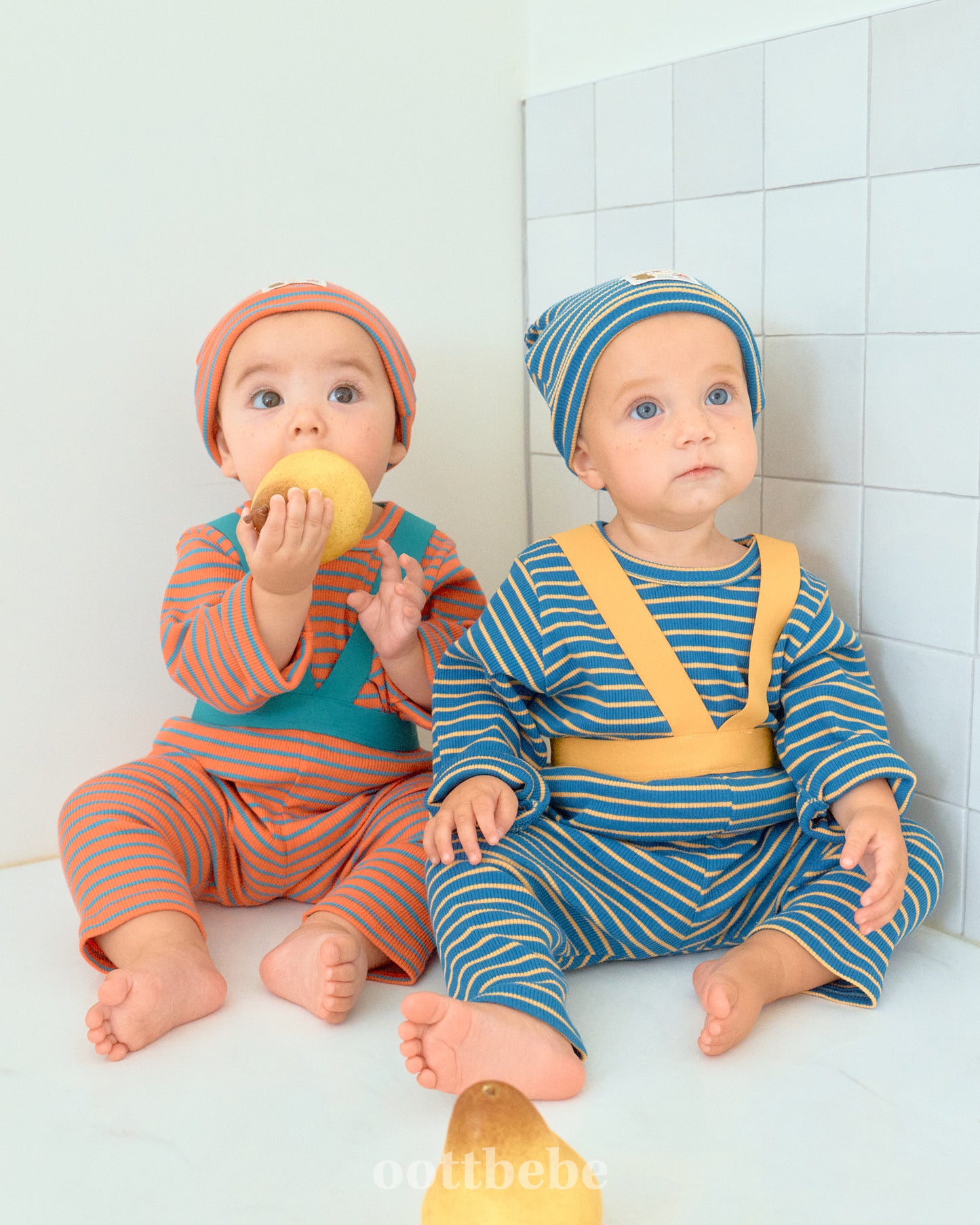 韓國童裝 | OT25318 OT Stripe Baby Bonnet