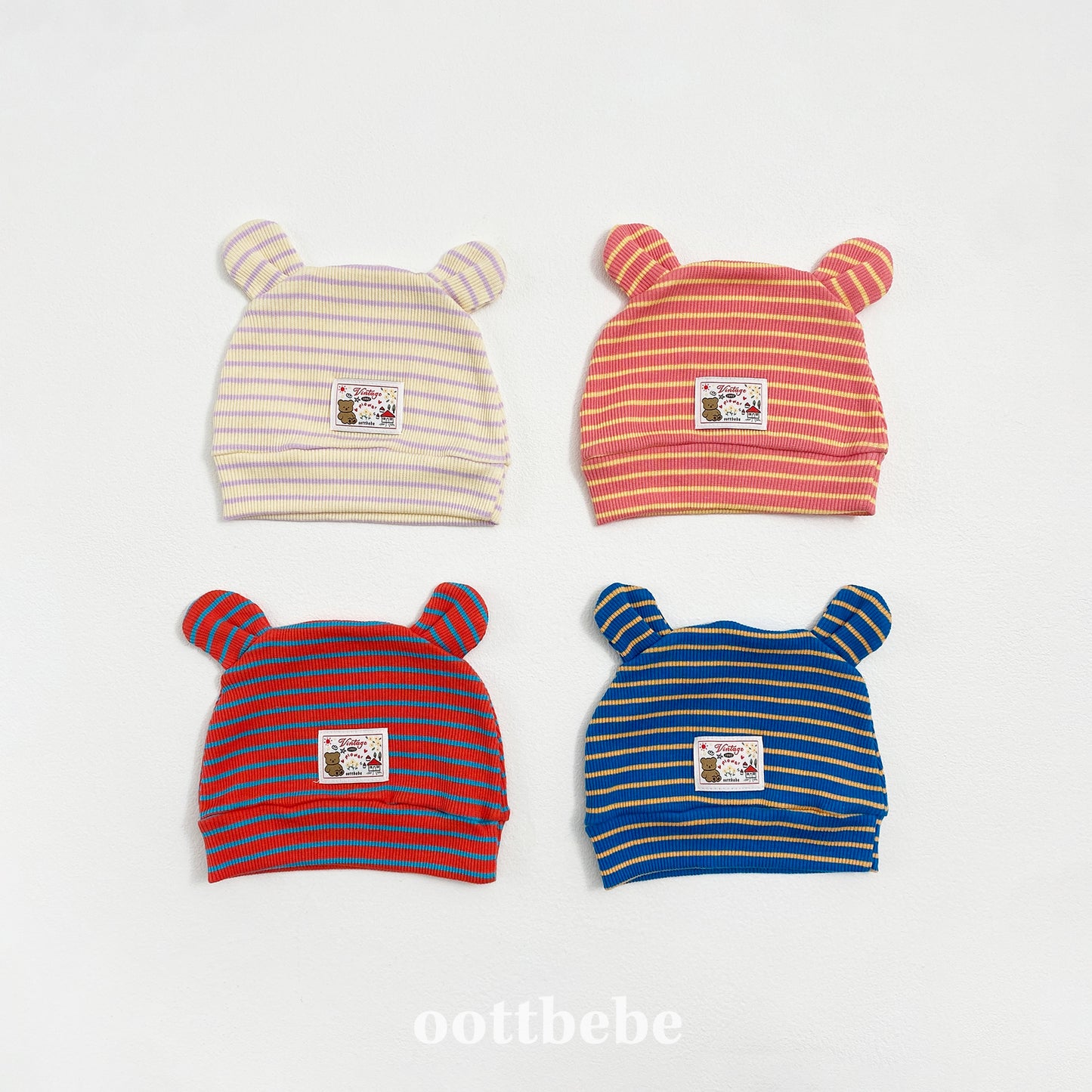 韓國童裝 | OT25318 OT Stripe Baby Bonnet