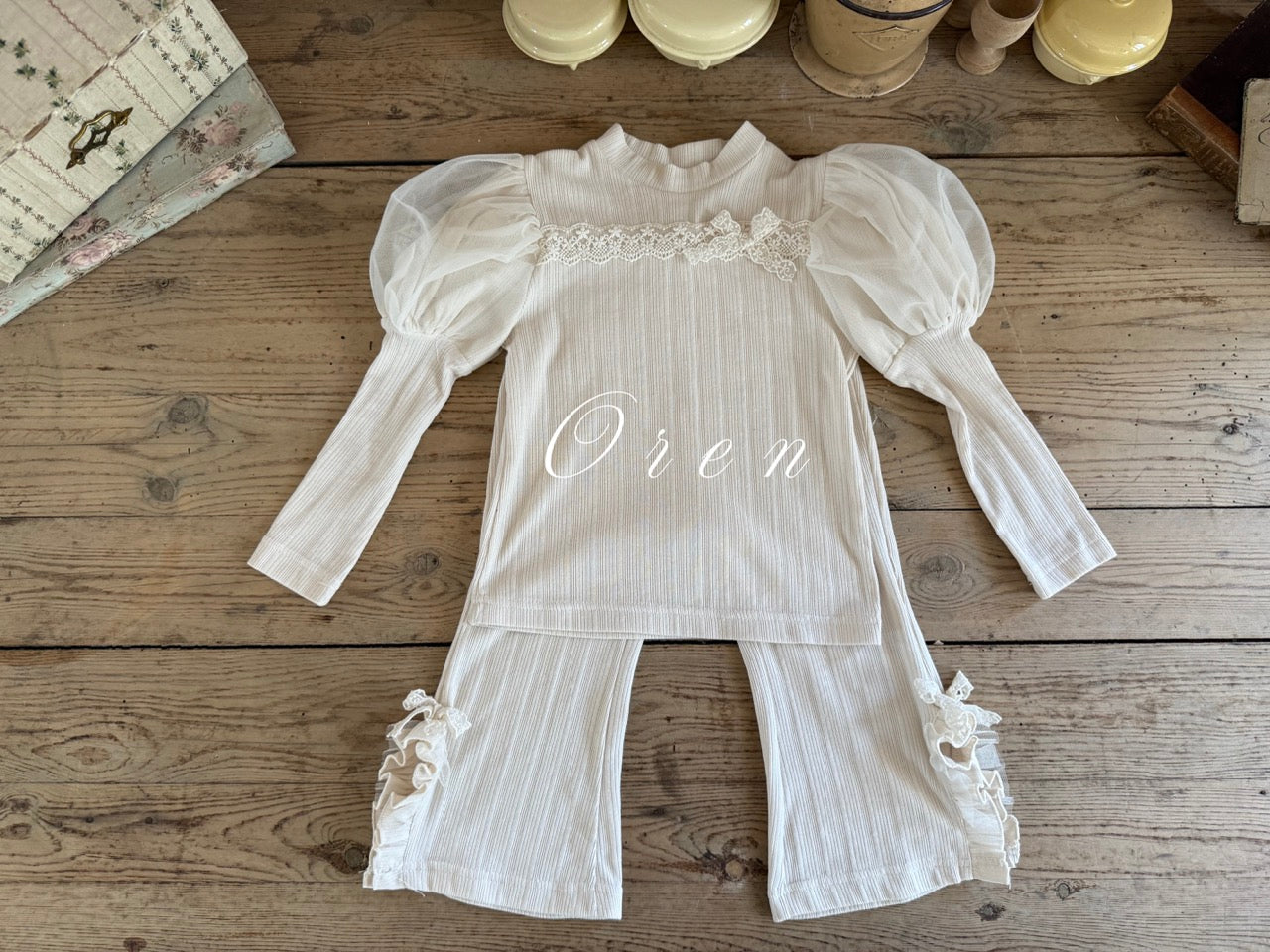 韓國童裝 25秋 | OR25330 puffer lace top/pants/set