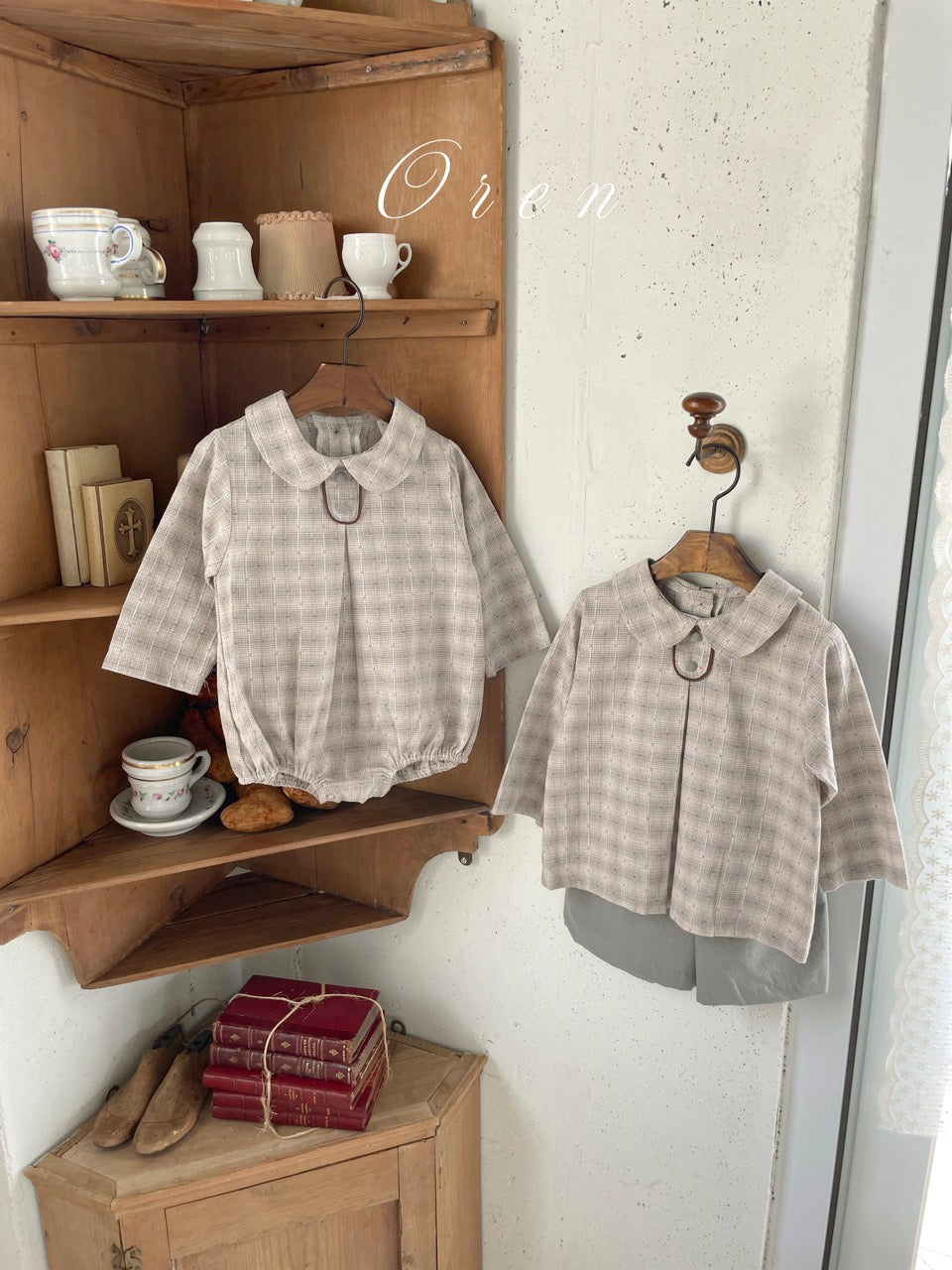 韓國童裝 25秋 | OR25323 Check Top and Bottom Set