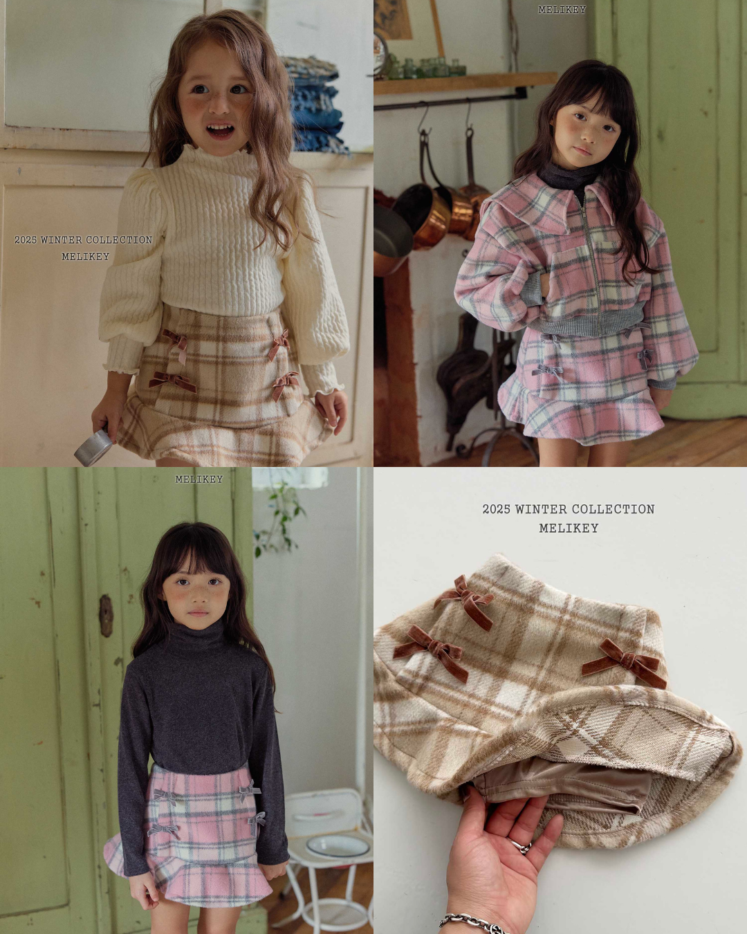 韓國童裝 25秋冬 | ME25423 Ribbon Check Skirt