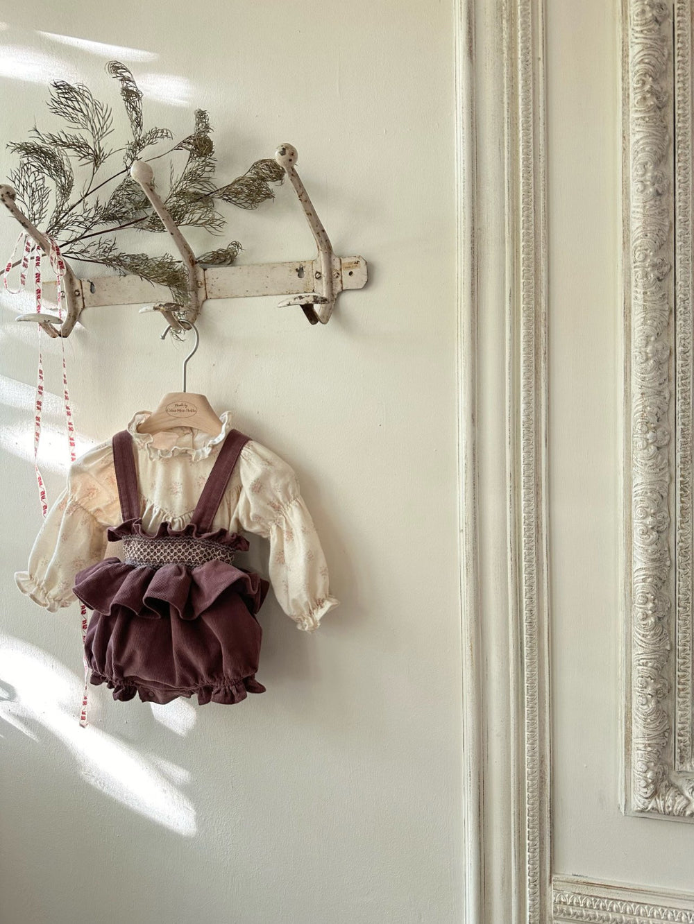 韓國童裝 25春| MB25110 Smoked Frill Melange Baby Suit