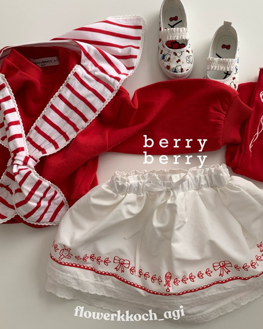 韓國童裝 26春 | BB26101 紅白條紋水手領上衣 | 刺繡裙