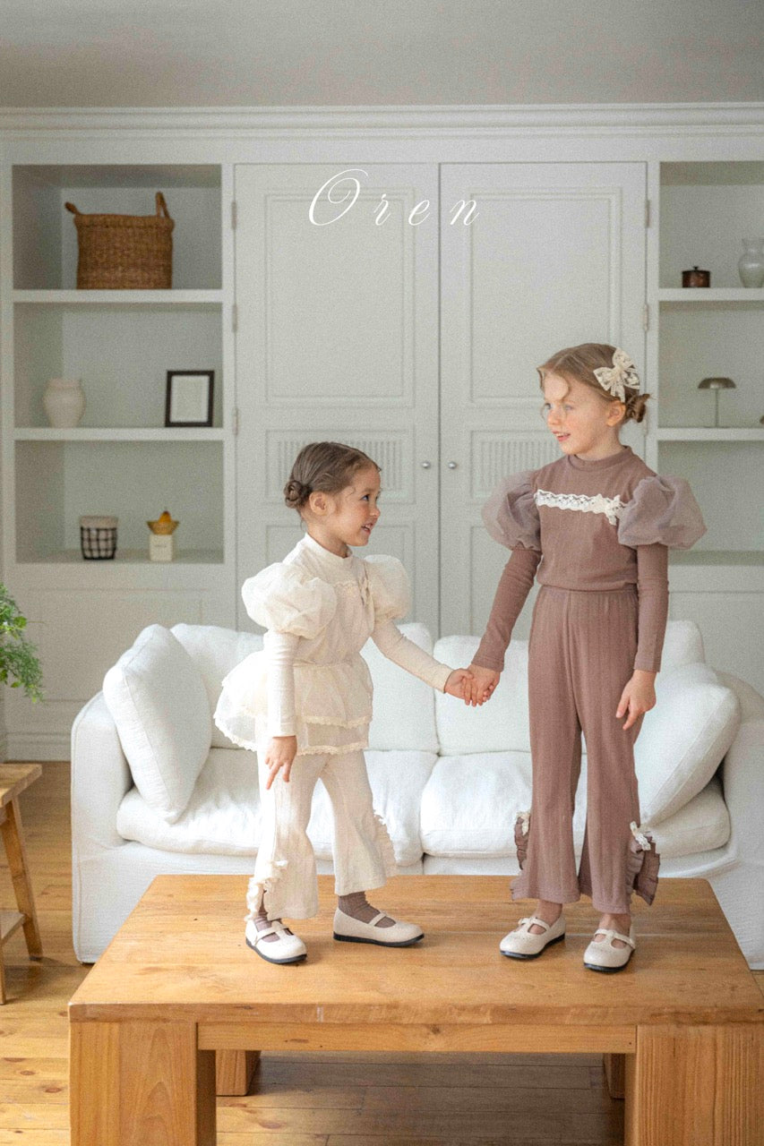 韓國童裝 25秋 | OR25330 puffer lace top/pants/set